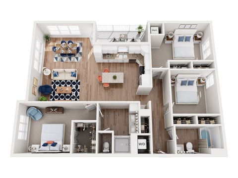 Floor plan for 3 beds, 2 baths, 1540 sqft